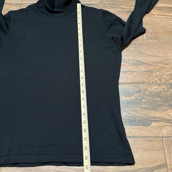 100% WOOL SWEATER Linea Donna Lightweight BLACK Merino Wool Sweater L Washable - Picture 3 of 7